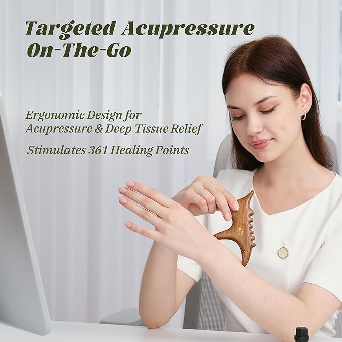 Gua Sha Tool & Acupoint Massage Set, Christmas Gifts for Adults Women, Wood Therapy Massage Tools for Body & Face, Lymphatic Drainage Massager, Jaw Lifting for Relaxation, Foot Self Care