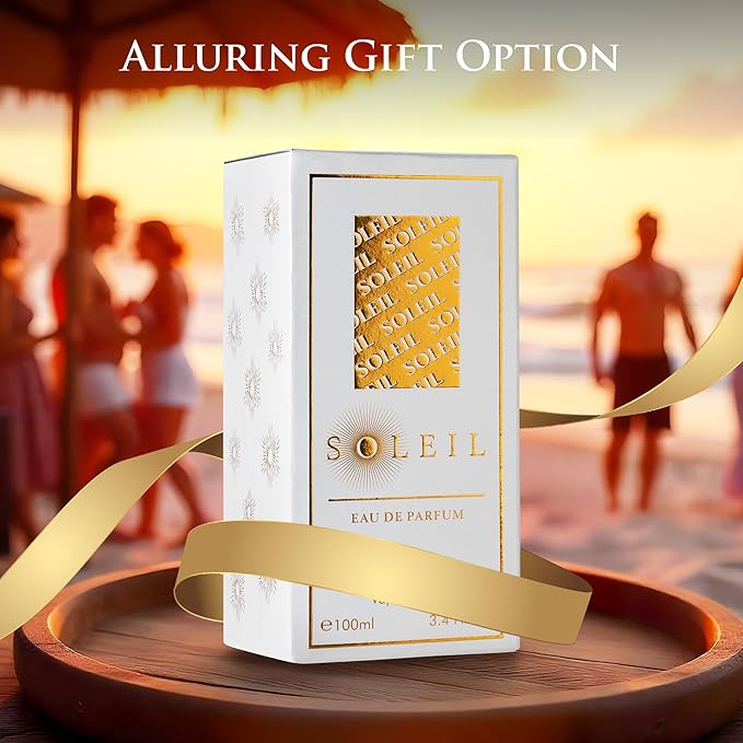 Soleil for Women Eau De Parfum - Gourmand Fragrance With Soft Florals & Creamy Sandalwood - Top Notes of Pistachio, Vanilla & Salted Caramel - Natural & Free of Parabens - Elegant 100ml Bottle