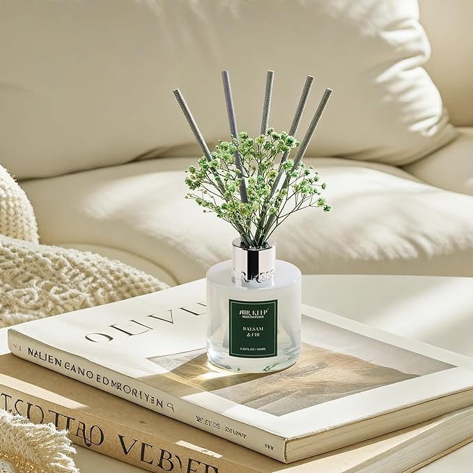 Airkeep Reed Diffuser Set,3.38 fl oz (100 ml) - Balsam & Fir Oil Diffusers with 8 Reed Sticks,Home Fragrance Reed Diffuser for Bathroom Shelf Decor Winter Fragrance