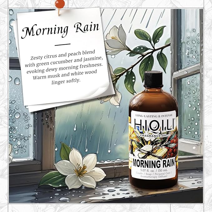 HIQILI Morning Rain Fragrance Oil for Soap, Candle & Hair Conditioner Making, Fresh Scent for Home, Car Diffuser - 5.07 Fl Oz