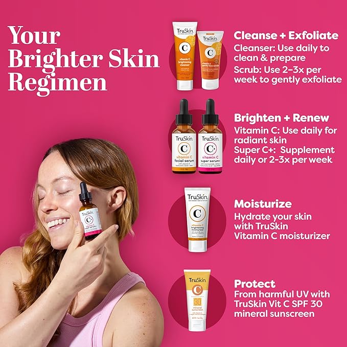 TruSkin Vitamin C Super Serum - Niacinamide, Retinol, Hyaluronic Acid & Squalane - All-in-One Anti Aging Serum for Face – Improve Appearance of Dark Spots, Firmness for Brighter Looking Skin, 1 Fl Oz