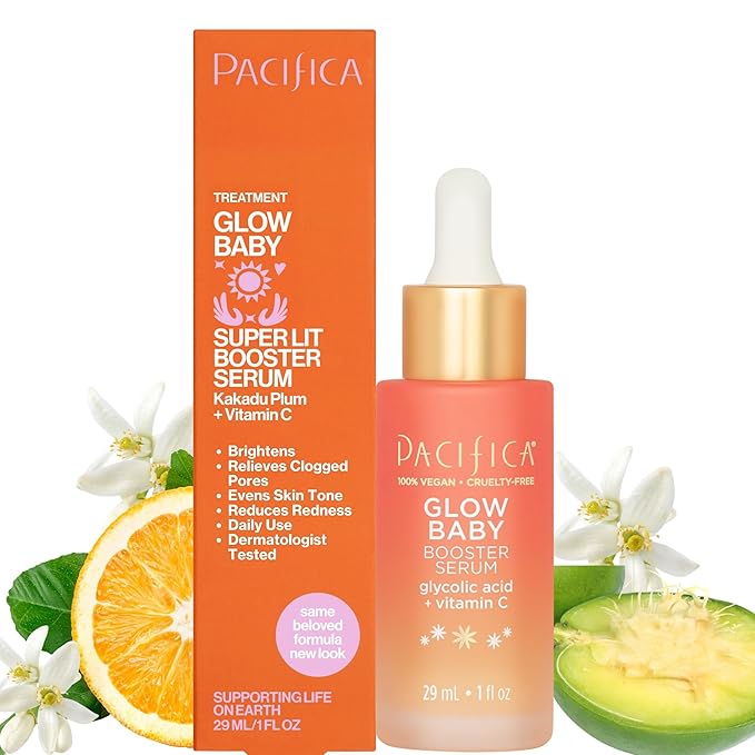 Pacifica Glow Baby Brightening Skincare Set – Vitamin C Booster Serum, Hydrodew Vegan Snail Moisturizer & Dreamlit Illuminating Lotion for Glowing Skin, Hydration & Radiance