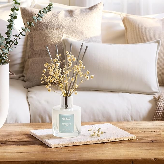 Airkeep Reed Diffuser Set,3.38 fl oz (100 ml) - Refreshing Air Oil Diffusers with 8 Reed Sticks, Home Fragrance Reed Diffuser for Bathroom Shelf Decor