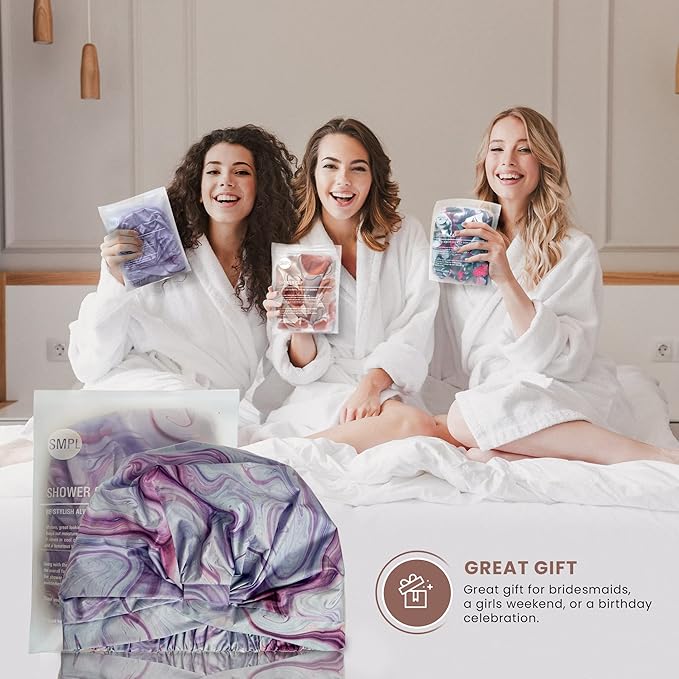 Reusable Shower Cap for Women Reusable Waterproof – Leakproof, Nonslip Hair Cap for Shower Flexiband – Soft, Breathable, Durable Christmas Shower Caps by SMPL OBJECTS (Marble)