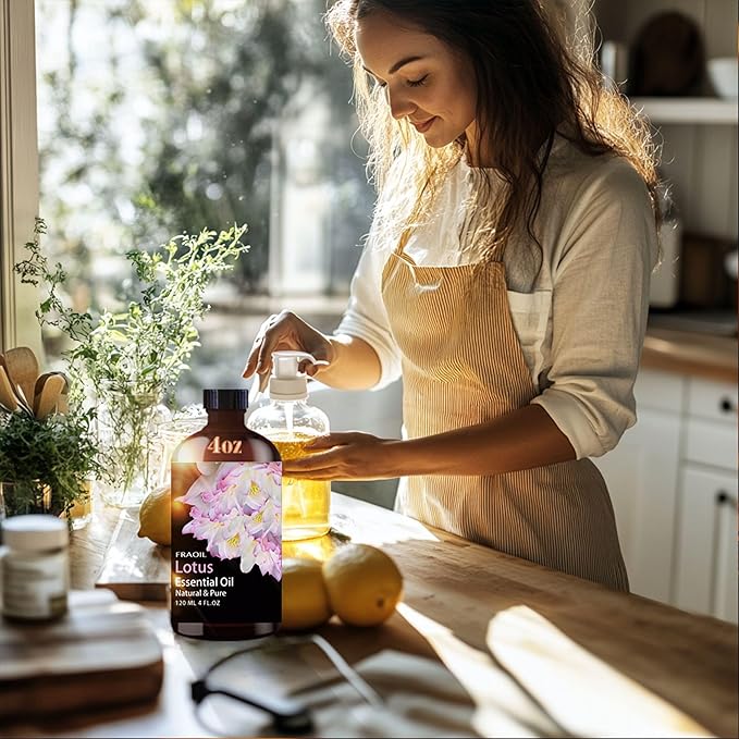 Lotus Essential Oil, Lotus Oil 4 Fl Oz 120ML for Diffuser Humidifier Yoga Cleaning DIY Candle Soap Making Perfume Gift for Women Essential Oils