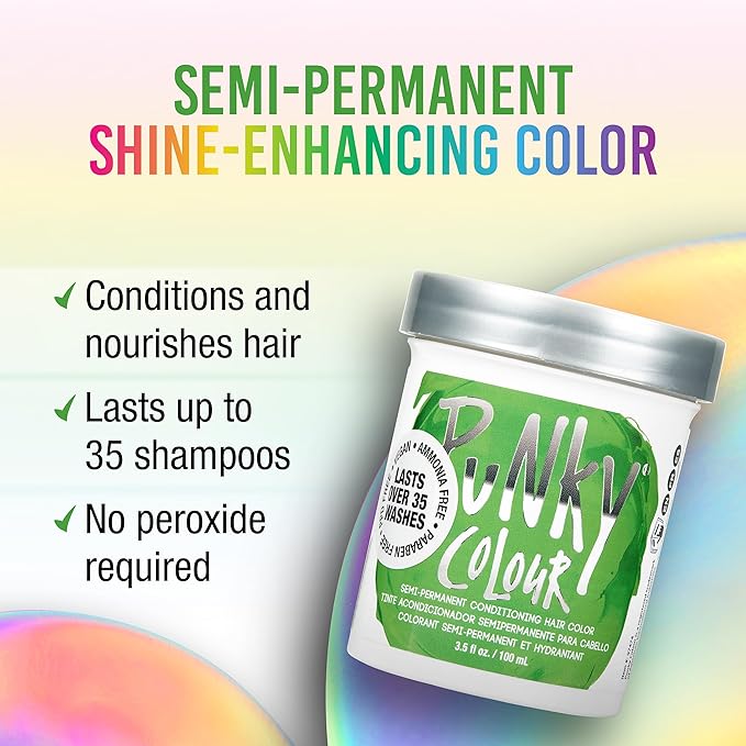 Punky Spring Green Semi Permanent Hair Color – Vegan & Cruelty-Free Conditioning Hair Dye, Lasts Up to 35 Washes, 3.5 fl oz