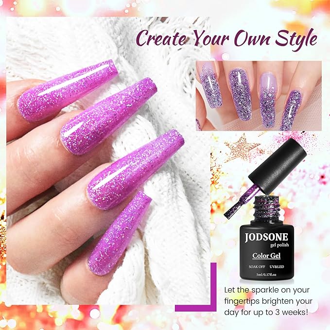 JODSONE 23 Bottles of Glitter Colorful and Elegant Gel Polish kit with 3 Bottles of Matte and Glossy Top Coat Base Coat Gel Nail Set
