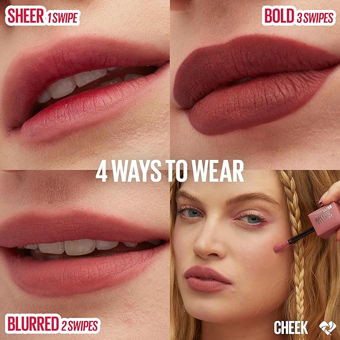 MAYBELLINE Super Stay Teddy Lip Tint, Long Lasting Matte Lipstick for Up To 12HR Wear, Cool Grunge, 1 Count