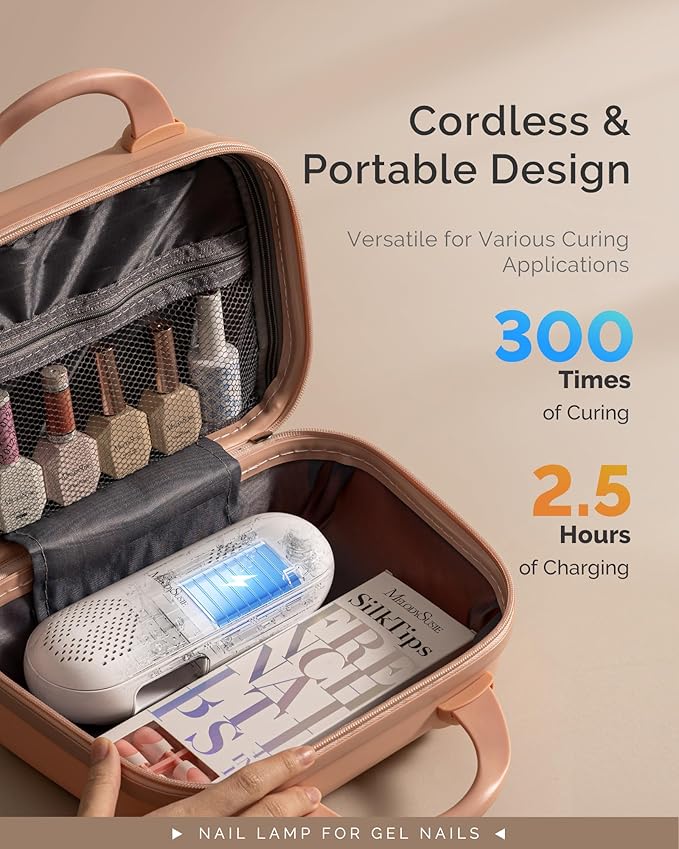 MelodySusie Compact Cordless UV Nail Lamp, P-PLUS20F with Innovative Rotatable Panel & UV Protection Design, Rechargeable UV Light Cures All Gels, Especially Rhinestone Glue & Liner Gel Polish Pink