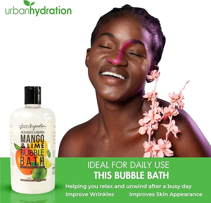 Urban Hydration Mango & Lime Bubble Bath, Foaming Bath Soak with Mango Seed Butter & Citrus Extracts, Natural Bubble Bath for Men & Women, Sulfate Free & Ideal for All Skin Types - 16.9 FL Oz