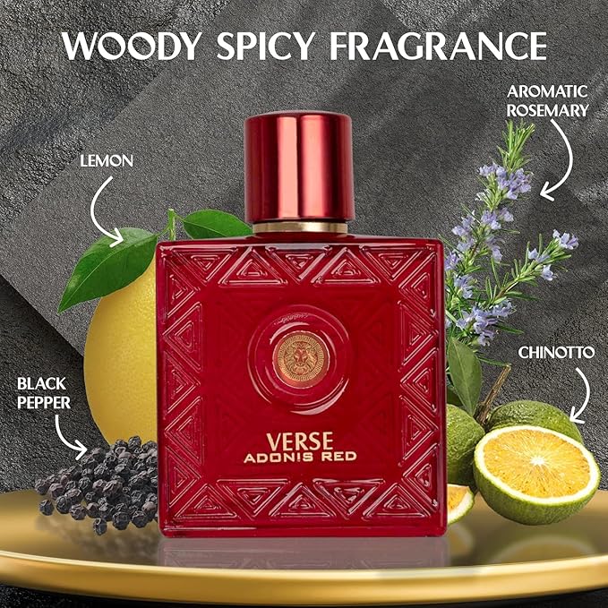 Men’s Cologne Gift Set 3 Pack – Verse Pour Homme, Adonis Red & Valentine Milano – Long-Lasting Citrus, Warm Floral & Amber Wood Scents (100ml Eau de Parfum)