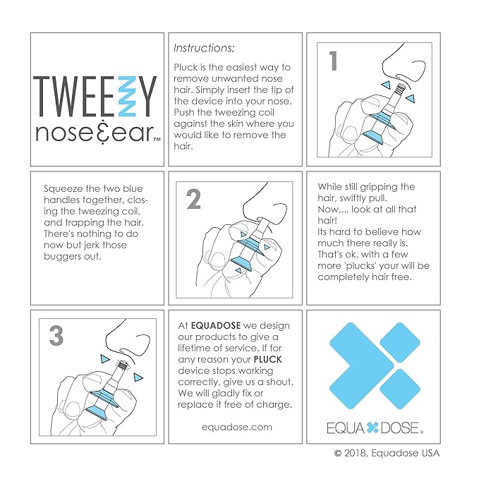EQUADOSE Tweezy Nose & Ear Hair Remover for Men & Women, Precision Grooming Tool for Pain-Free Hair Removal, Alternative to Trimmers and Waxing Kits, Formerly Pluck, Easy and Effective Solution