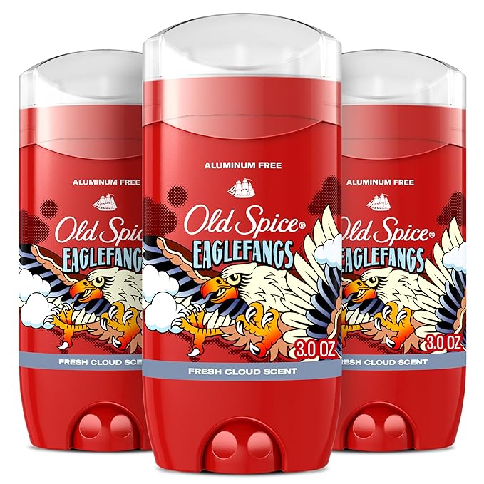 Old Spice Aluminum Free Deodorant for Men, 24/7 Odor Protection, 24/7 Freshness & Lasting Scent, Goes on Clear, Eaglefangs with Fresh Cloud Scent, 3.0 oz (Pack of 3)