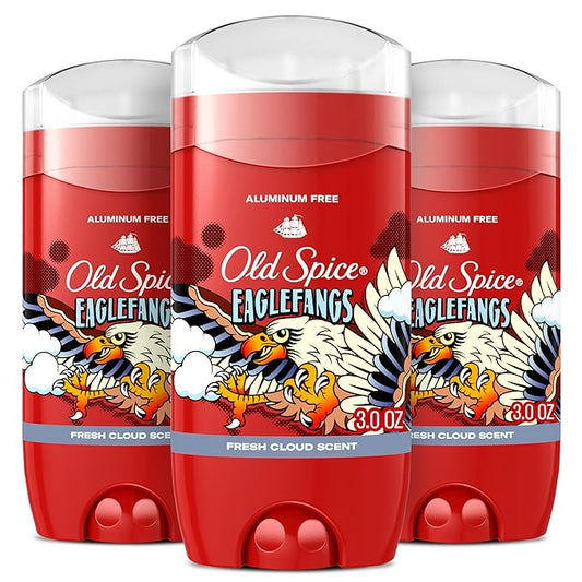 Old Spice Aluminum Free Deodorant for Men, 24/7 Odor Protection, 24/7 Freshness & Lasting Scent, Goes on Clear, Eaglefangs with Fresh Cloud Scent, 3.0 oz (Pack of 3)