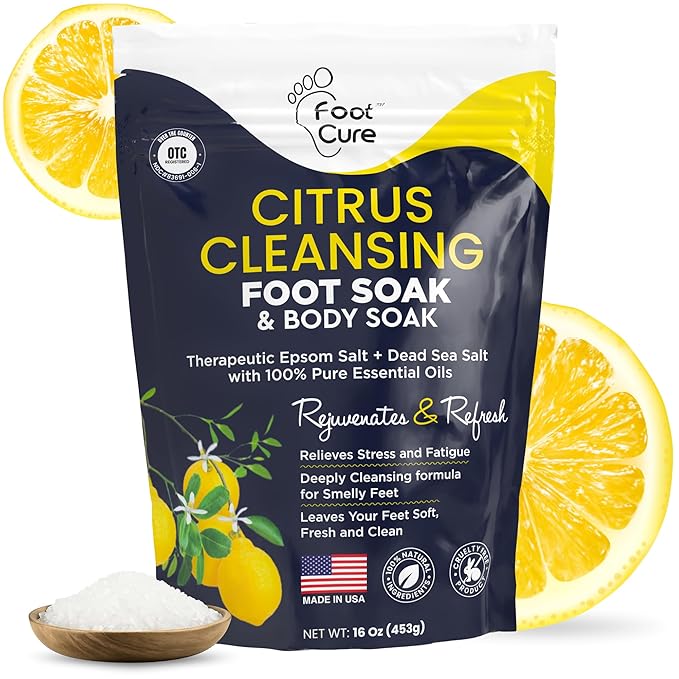 FOOT CURE Citrus Detox Foot Soak with Epsom Salts – for Foot Callus, Damaged Toenail Appearance, Pedicure Spa, and Soothing Sore, Tired Feet - 16 oz (Pack of 1)