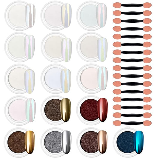 Artdone Chrome Nail Powder Magic White Pearl Kit Mirror Effect Silver Metallic Holographic Dip Nail Powder For Resin Craft & Nail Art Decoration