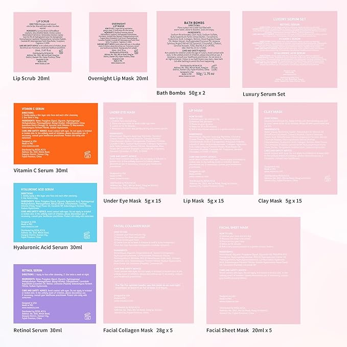 Rose Essential Oil Face Collagen Hydrogel Mask, Face Sheet Mask, 55 Pcs Skin Care Set, Spa Kit for Women, Clay Mask, Under Gel Mask, Gel Lip Mask, Christmas, Valentine's, Birthday, Baby Shower, Mom