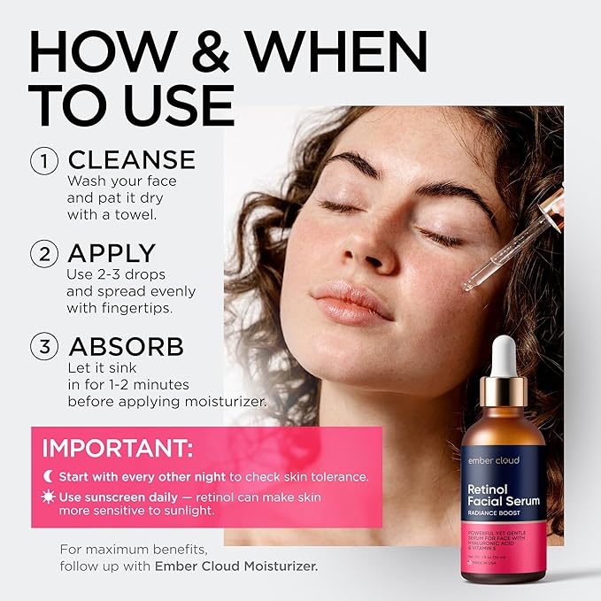 Retinol Serum for Face with Hyaluronic Acid, Vitamin E & Aloe Vera Anti-Aging Serum - All Skin Types - Supports Even Tone - Day and Night - Made in USA - 1 Oz