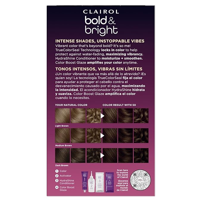 Clairol Bold & Bright Permanent Hair Dye, 50 Brown Sugar Hair Color, Pack of 1