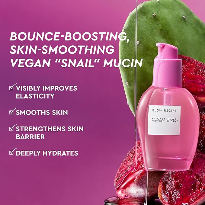 Glow Recipe Prickly Pear Peptide Mucin - Vegan "Snail" Mucin Face Serum to Hydrate & Repair Skin Barrier with Pore Refining Bio-Active Peptides & Deep Hydration - Glass Skin Korean Skincare (40ml)