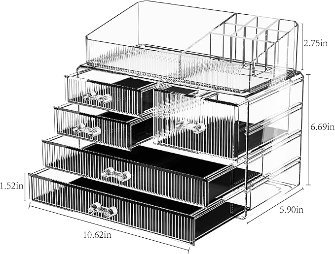 ZHIAI Stackable Storage Drawers, Acrylic Bathroom Counter Organizer Clear Makeup Organizers for Vanity, Kitchen Cabinets, Bathroom, Undersink, Home Organization and Storage (2Top 3 Drawers,)