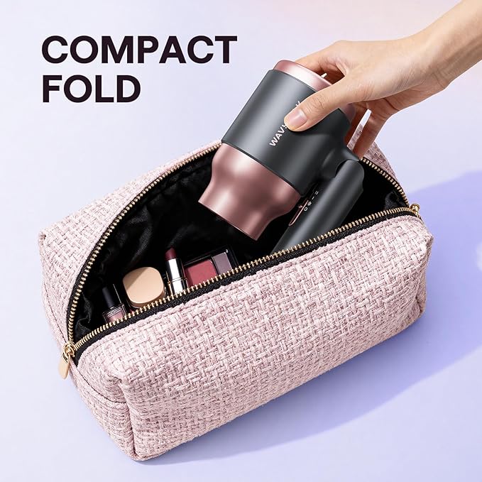 Wavytalk Portable Hair Dryer with Diffuser, Foldable Mini Hair Dryer with Lightweight Design, 1600W Small Hair Blow Dryer with Diffuser for Curly Hair Fast Drying, Rose Pink