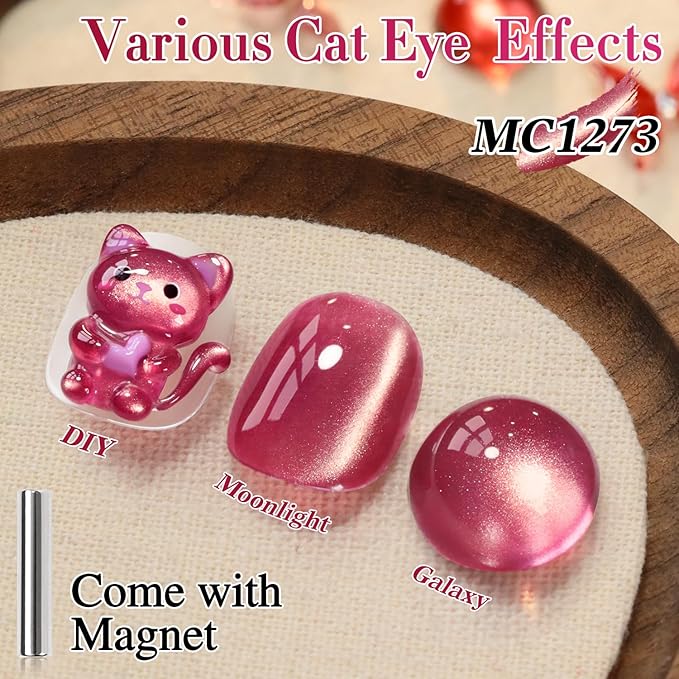 Double Rhythm 0.5 OZ Cat Eye Gel Polish with Magnet 15ML Holographic Glitter Shimmer Translucent Jelly Color Magnetic Nail Polish Salon DIY at Home (Dreamy Rose Purple-MC1273)
