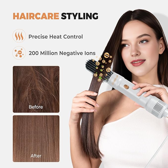 Blow Dryer Brush Set of 6 in 1, Air Curling Iron 3 Temperature Negative Ionic Hair Dryer Brush, Hot Air Brush Hair Styling Tools, 800W Volumize Straightener Round Brush Blow Dryer 100-120V