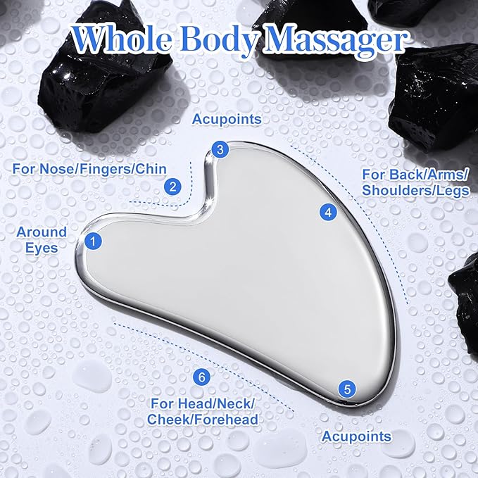 rosenice Gua Sha Facial Tools Guasha Tool Gua Sha Jade Stone for Face Skincare Facial Body Acupuncture Relieve Muscle Tensions Reduce Puffiness Festive Present (Metallic)