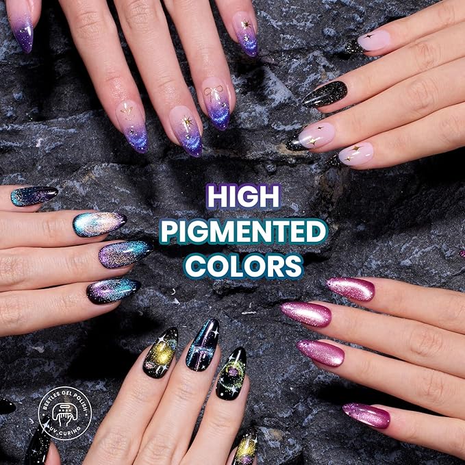 Beetles Chameleon Gel Polish Set - Stellar Mirage Collection, 20 Color-Shifting Cat Eye & Temperature Changing Gel Polishes, Magnetic Jelly Nails, Soak Off UV LED Nail Art Kit for DIY Manicure Lovers