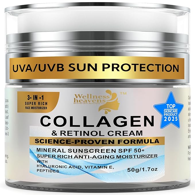 Face Moisturizer with SPF | Sunscreen for Face | Collagen, Retinol, Hyaluronic Acid Cream | Age-Defying, Lift & Firm Cream | Lotion for Women | Collagen Peptides | Anti-Aging Moisturizer | 1.7oz