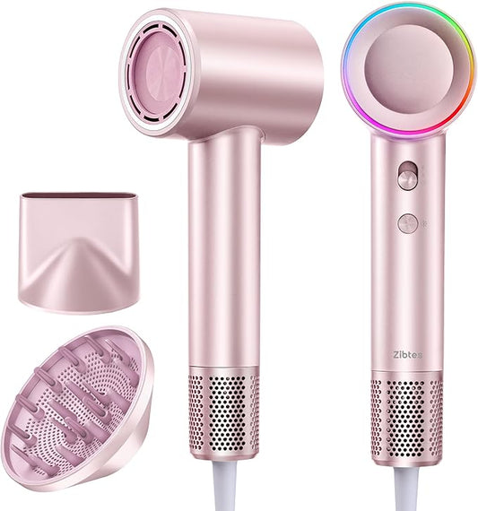 High-Speed Hair Dryer, 160,000 RPM Brushless Motor for Ultra-Fast Drying,500M Ionic Negative for Frizz Reduce, Low Noise Thermo-Control Blow Dryer with Diffuser for Curly Hair Women and Men,Rose Gold