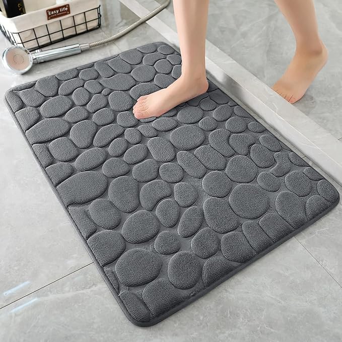 YIHOUSE Memory Foam Bath Mat Cobblestone Bathroom Rugs Super Water Absorbent Bath Mats for Bathroom Machine Washable Bath Rugs(24 x 36,Dark Gray)