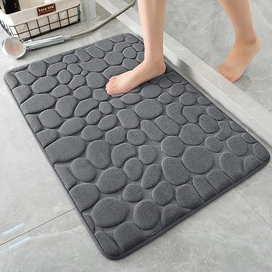 YIHOUSE Memory Foam Bath Mat Cobblestone Bathroom Rugs Super Water Absorbent Bath Mats for Bathroom Machine Washable Bath Rugs(24 x 36,Dark Gray)