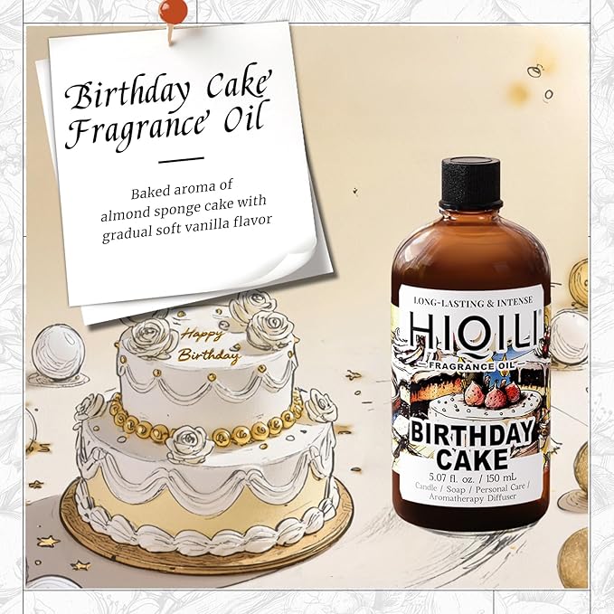 HIQILI Birthday Cake Fragrance Oil for Diffusers, Candle & Soap Making, Add to Aromatic Air Freshener Spray, Premium Grade - 5.07 Fl Oz