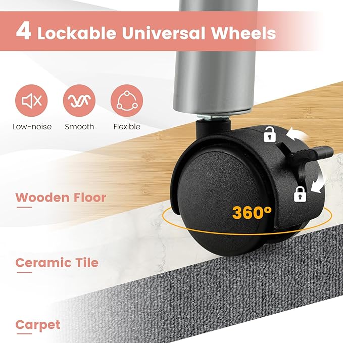 Giantex Nail Table for Nail Tech, Portable Manicure Table with Electric Dust Collector, USB-Plug LED Lamp, Wrist Rest, 4 Lockable Wheels, Foldable Nail Desk with Carry Bag (Pink)