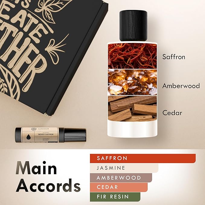 Inspired by Baccarat Rouge 540 - Woody Saffron with 10 ml perfume Oil Roll-On - cologne unisex pheromone perfume – Clean ingredients fragrances – Vegan Paraben Free 3.4 fl. oz (100ml)