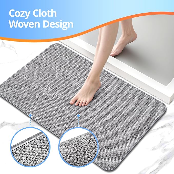 2 Pack Bathroom Rugs 17x27Inch, Thin Bath Mat with Rubber Backing Non-Slip, Absorbent,Quick Dry Machine Washable, Home Decor Accessories Cozy Cloth Bathroom Mat fit Under Door/Sink/Tub/Shower-Gray