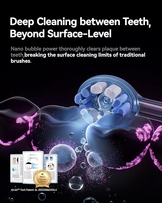 RANVOO AirJet II [Upgraded Jet Clean] Sonic Electric Toothbrush, 100% Plaque Removal, White for Adult Protect Gum Orthodontic Teeth Clean Rechargeable Gift with 3 Pro Brush Heads, Pale Violet