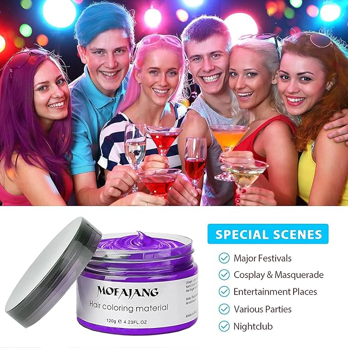 Temporary Hair Color Wax, Purple Hair Spray, 4.23 Ounces Natural Disposable Hair Wax Color Spray, Kids Women Temporary Hair Dye Wax Clay Pomades for Christmas Parties, Role Playing, Halloween (Purple)