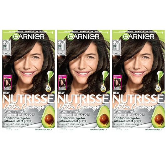 Garnier Hair Color Nutrisse Ultra Coverage Nourishing Creme, 400 Deep Dark Brown (Sweet Pecan) Permanent Hair Dye, 3 Count (Packaging May Vary)