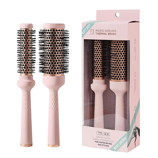 Magic Curling Round Brush Set (1&1.7Inches), Cut Drying Time, Self-Standing Round Brush, Great Blowout,Ceramic Coated Barrel,Quick Styling,Blowout Volume,Ionic Thermal Barrel, Wave Styler
