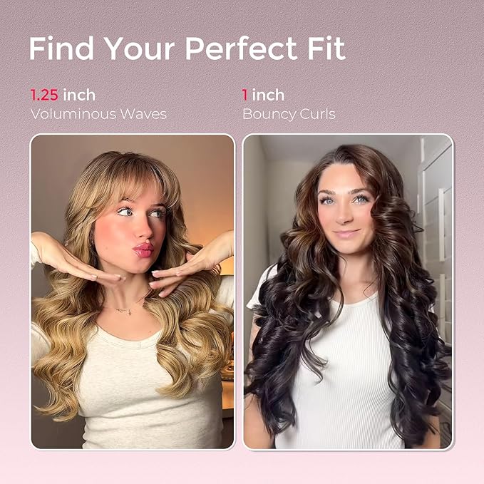 Upgraded Automatic Rotating Curling Iron - TYMO CurlPro Plus Long Barrel Curling Wand for Long Hair, Ceramic Hair Curler for Women, Anti-Scald, 600M Ionic, Dual Voltage, Gold Blush, 1 1/4 Inch