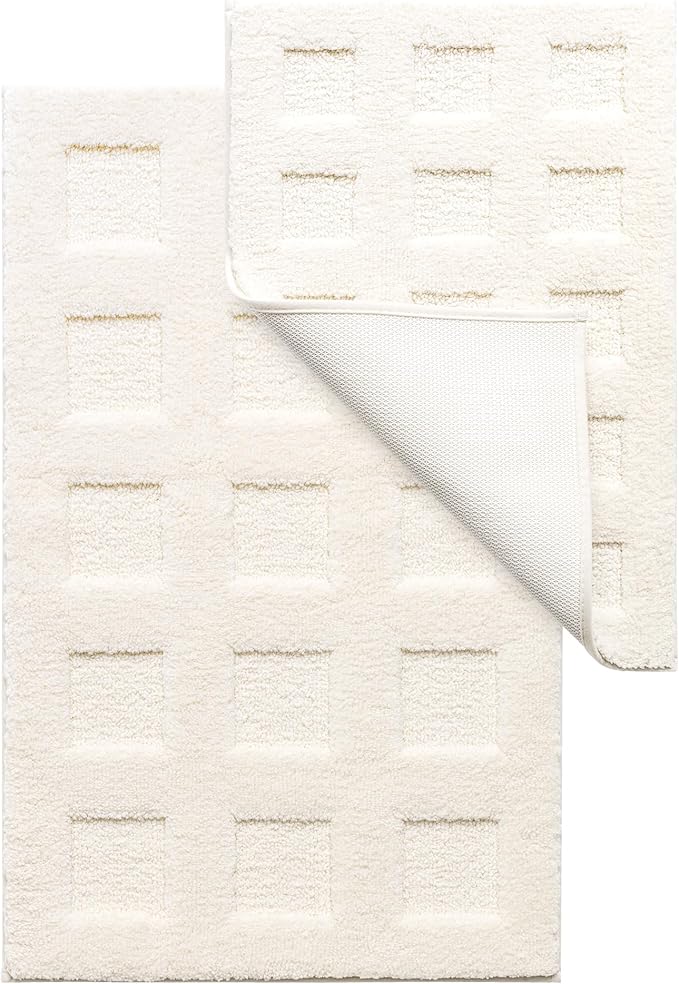 GRANNY SAYS Bathroom Rugs Sets 2 Piece, Super Soft Absorbent Microfiber Bath Mats for Bathroom Non Slip Washable,Waffle Bath Rugs Set for Shower Tub Toilet Decor (White, 16" x 24" + 20" x 32")