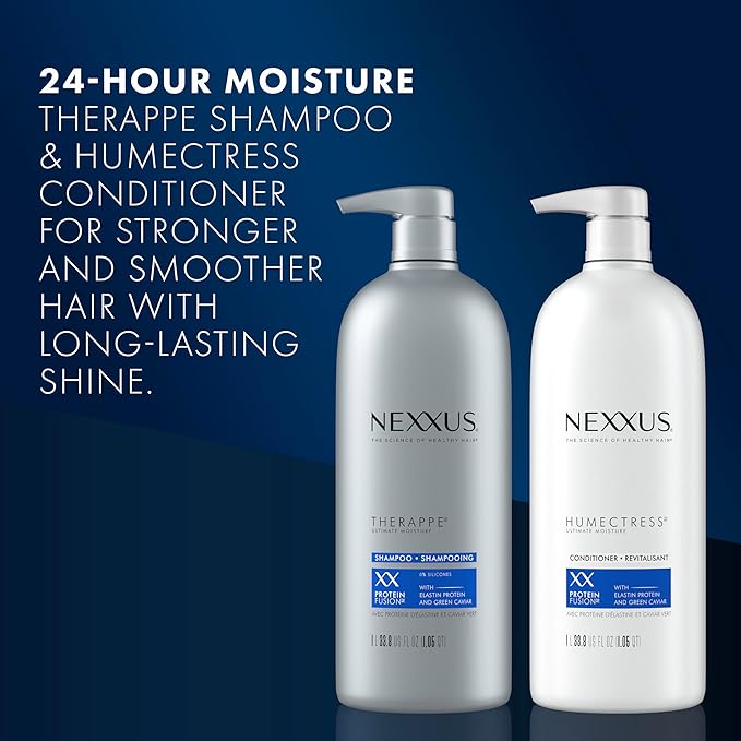 Nexxus Shampoo and Conditioner Therappe Humectress 2 Count for Dry Hair Silicone-Free, Moisturizing Caviar Complex and Elastin Protein for thicker and stronger hair 33.8 oz