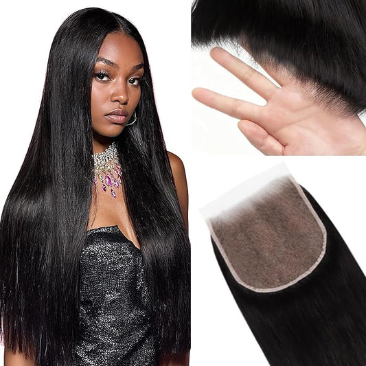 Lashey 6x6 SKINLIKE HD Lace Closure Straight, 0.10mm Ultra-Thin Invisible Real HD Closure Pre Bleached Knots Pre Plucked Hairline Human Hair 20 Inch Natural Black