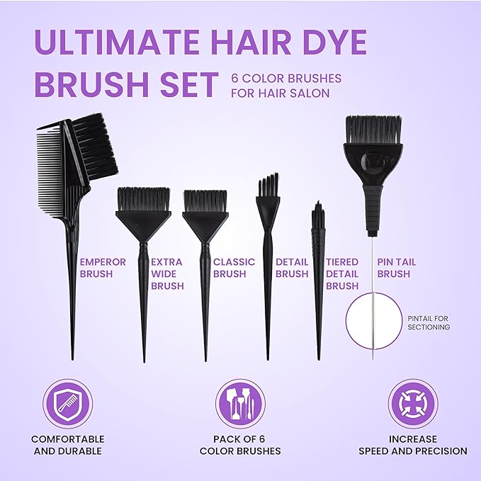 Ultimate Hair Dye Brush Set - 6 Color Brushes for Hair Salon - Hair Color Brush Applicator Set - Balayage Brush - Hair Tint Brush - Hair Dying Brush - Hair Coloring Kit