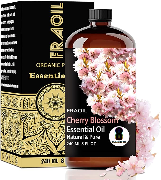 Cherry Blossom Essential Oil, Cherry Blossom Oil 8 Fl Oz 240ML for Diffuser Humidifier Yoga Cleaning DIY Candle Soap Making Perfume Gift for Women Essential Oils