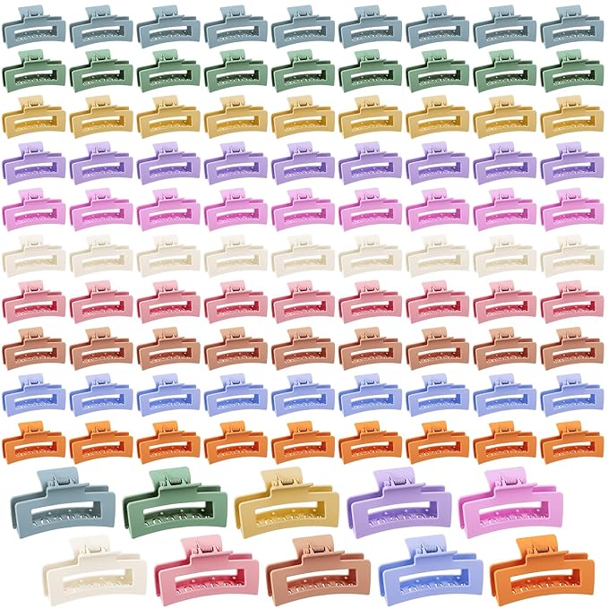 XunYee 100 Pcs Hair Claw Clips Bulk Large Square Jaw Headwear Clips Set for Women Nonslip Rectangle Hair Accessories Clip for Girl Women Gifts Beauty(3.4'',Frosted Color)
