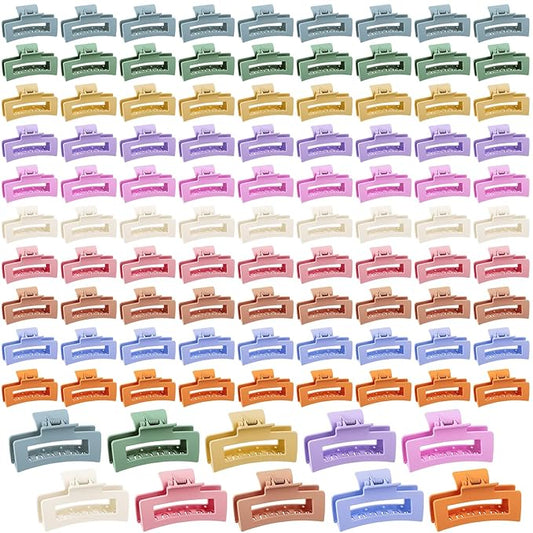 XunYee 100 Pcs Hair Claw Clips Bulk Large Square Jaw Headwear Clips Set for Women Nonslip Rectangle Hair Accessories Clip for Girl Women Gifts Beauty(3.4'',Frosted Color)